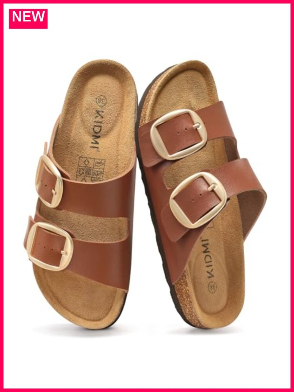 Cork Footbed Slide Sandals Arch Support Women's Double Strap Buckle Vegan